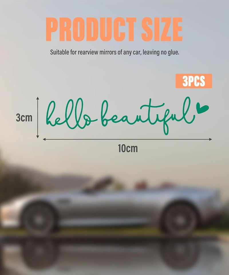 RACOONA Rearview Mirror Decal,Hello Beautiful Decal,Car Accessories Stickers Rearview Mirror Sticker (Green) - Image 2